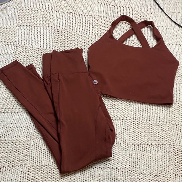 Senita Athletics Pants - Senita Maroon Top and Leggings Workout Set Size S